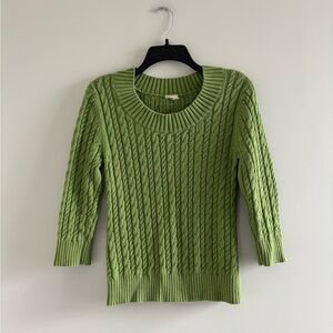 VTG Sweater Pullover Green Cable Knit Cotton Womens S Preppy Old Money 90s Y2K